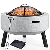 DAWOO Feuerschale aus Beton mit Grillregal, mit wasserdichter Abdeckung, Magnesiumoxid-Material (mit Halterung) …