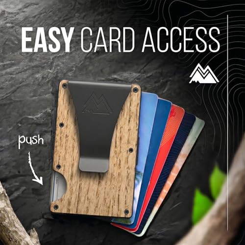 Image of Mountain Voyage Minimalist Wallet for Men & Women - Slim RFID Wallet, Scratch Resistant, Credit Card Holder & Money Clip, Easily Removable Money & Cards, Mens & Womens Wallets (Beech Wood Carbon)