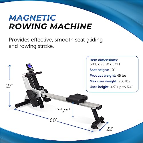 Image of Stamina Magnetic Rower - Rower Machine with Smart Workout App - Rowing Machine with Magnetic Resistance for Home Gym Fitness - Up to 250 lbs Weight Capacity