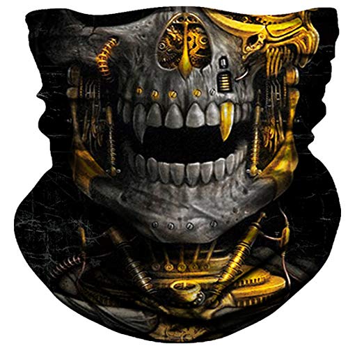 Skull Face Mask Dust Wind Sun Protection Seamless 3D Tube Mask Bandana for Men Women Durable Thin Breathable Skeleton Mask Motorcycle Riding Biker Fishing Cycling Sports (Golden teeth)