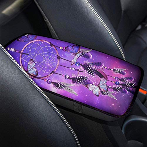 UNICEU Tribal Feather Galaxy Dream Catcher Decorative Butterfly Purple Armrest Cover for Car,Universal Armrest Pad Car Armrest Seat Box Cover Protector for Most Vehicle, SUV, Truck,