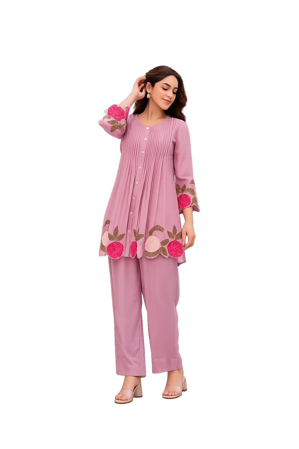 Women's Chanderi Silk Embroidered Co-Ord Set Elegant Kurta & Pant Set with Floral Embroidery for Casual, Festive & Party Occasions-image-15