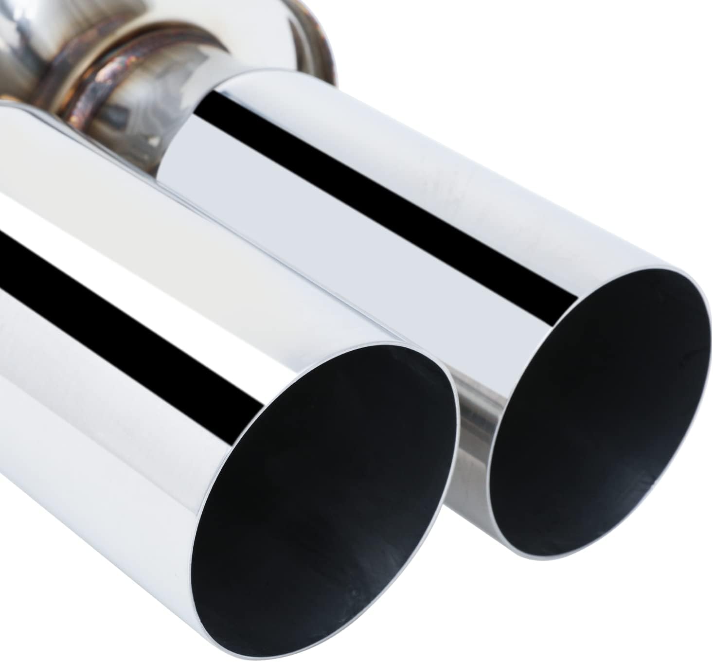 M-AUTO Universal Chrome Welded Muffler, 2.5" Inlet and 3" Outlet Heavy Duty Stainless Steel Direct Fit Exhaust Muffler Assembly, 20" Overall Length