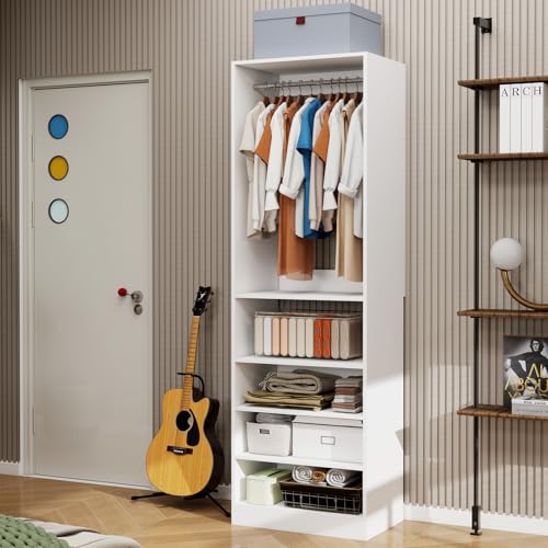 Secilix Free Standing Closet Organizer System for Walk-In Closets - 2FT Adjustable Shelving Unit with Shoe Storage & 1 Extra Hanging Rod Engineered Wood Closet Shelving System (2FT)