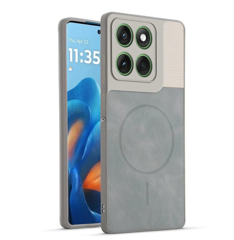 Image of Bintage CASE Dual-Leather Mac Safe Design Phone Case| Soft Touch Finish | Full Camera Protectection Back Cover Compatible for Motorola Moto Edge 60Pro 5G - White & Matelic Grey