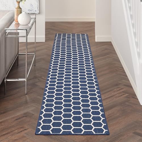 Nourison Home Reversible Indoor Outdoor Navy 2'2" x 10' Area