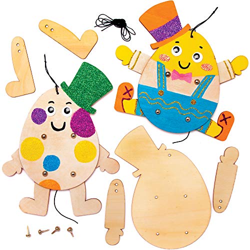 Baker Ross AT446 Easter Egg Man Wooden Puppet Kits - Pack of 4, Story Telling, Woodcraft...