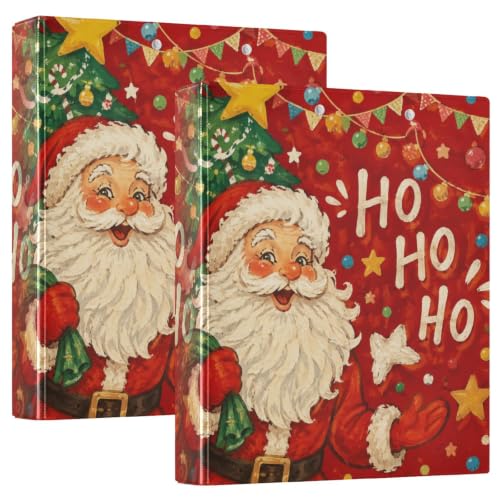 Image of Santa Claus Christmas Tree 3 Ring Binder with 2 Interior Pockets 1.5 inch Binders 3 Ring Heavy Duty Fit 8.5 inch x 11 inch Letter Size for Office School, 2 Pack