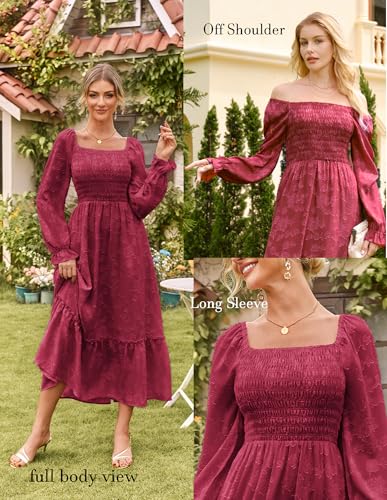 GRACE KARIN 2025 Women's Long Sleeve Floral Wedding Guest Dress,Square Neck Boho Maxi Dress, Flowy Elegant Fall Dress3