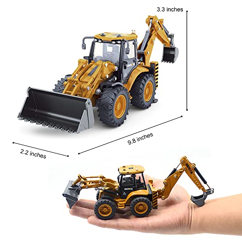 Dollox 1704 Die-Cast Excavator Backhoe Front Loader Truck 1/50 Metal Engineering Vehicle Construction Tractor Model Collection Bulldozer Back Hoe Truck Decoration Toy Gift thumb #1