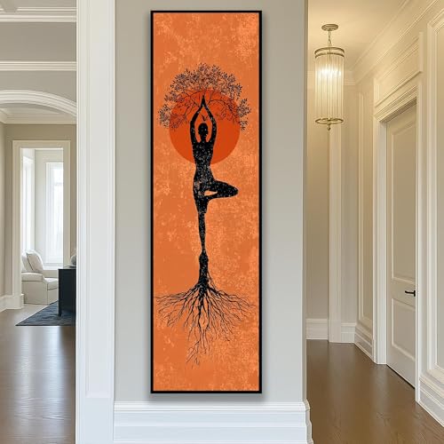Toile Décoration murale Yoga Tree Posture TONGYINLI Grand format 65x195cm avec cadre