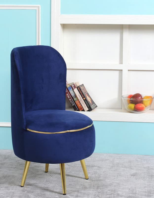 Image of Ottoman Stool for Living Room, Velvet Foot Rest Puffy for Sofa, Foot Stool for Sitting, Modern Puffy Chair for Bedroom, Metal Legs Ottoman for Home Decor, 32 inch Height (Chair-Royal Blue)