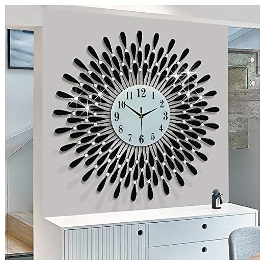 28.0 INCH Wall Clock for Living Room Decor,Non-Ticking Quiet Metal Petals Dial Glass Big Wall Clocks Black for Bedrooms Kitchen and Small Space Decoration
