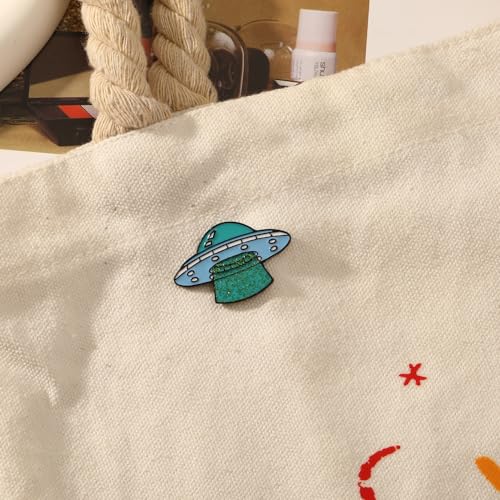 Image of Blue Alien Spacecraft Enamel Pin Collect Cute Arts Metal Cartoon Brooch Backpack Clothes Collar Minimalism Lapel Badges Jewelry