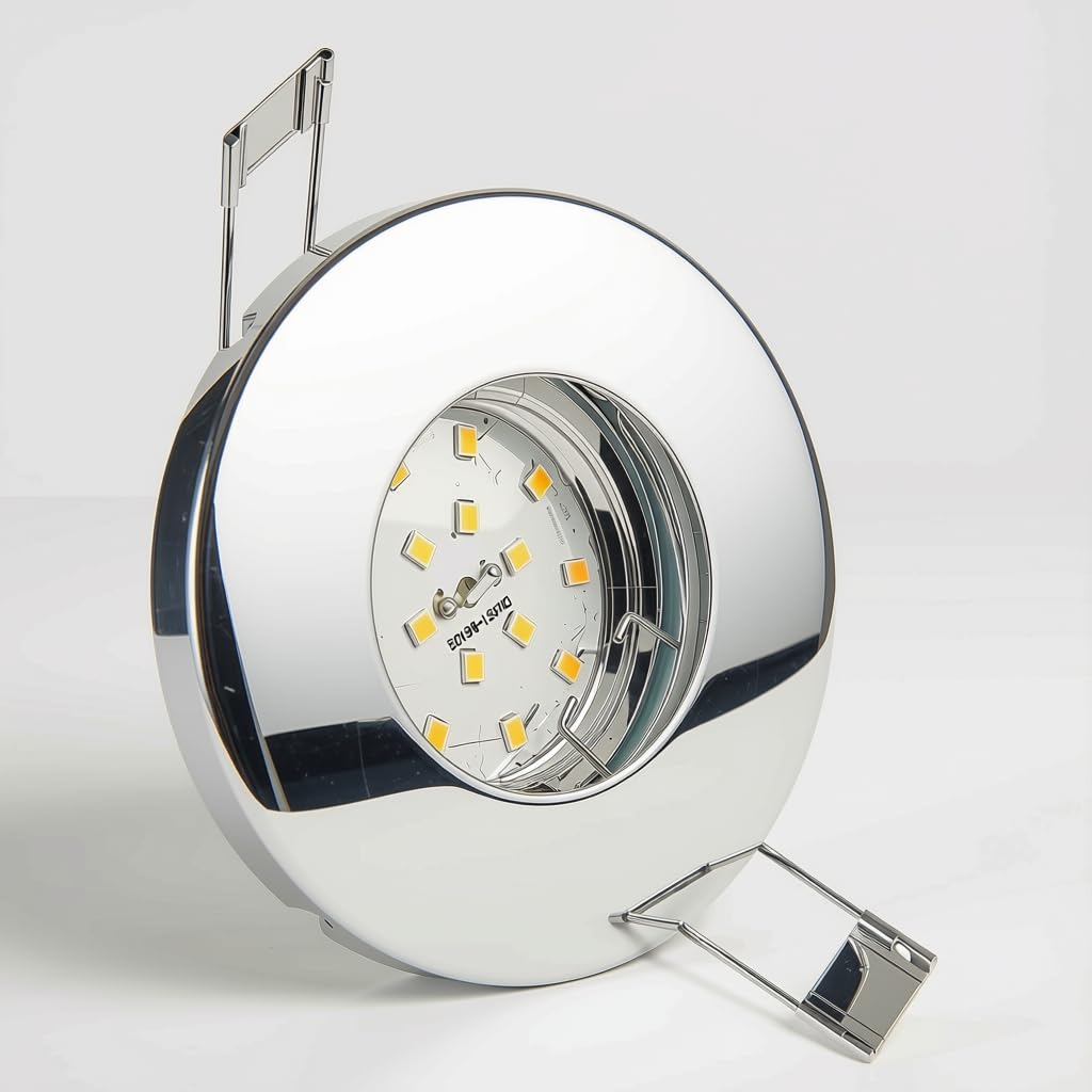 Trango 6er Set IP65 Bad Einbaustrahler 6729IP65-068-5WAK Edelstahl poliert inkl. 6x 5 Watt GU10 LED Leuchtmittel 3000K warmweiß Außen Einbauleuchte, Bad Leuchte, Deckenspot, Dusche Deckenleuchte