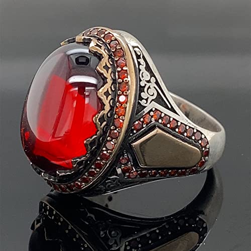 Men Handmade Ruby Stone Ring, Ottoman Style Ring, Oval Red Stone Ring, Ottoman Style Handmade Ring, 925K Sterling Silver Ring #TOP2