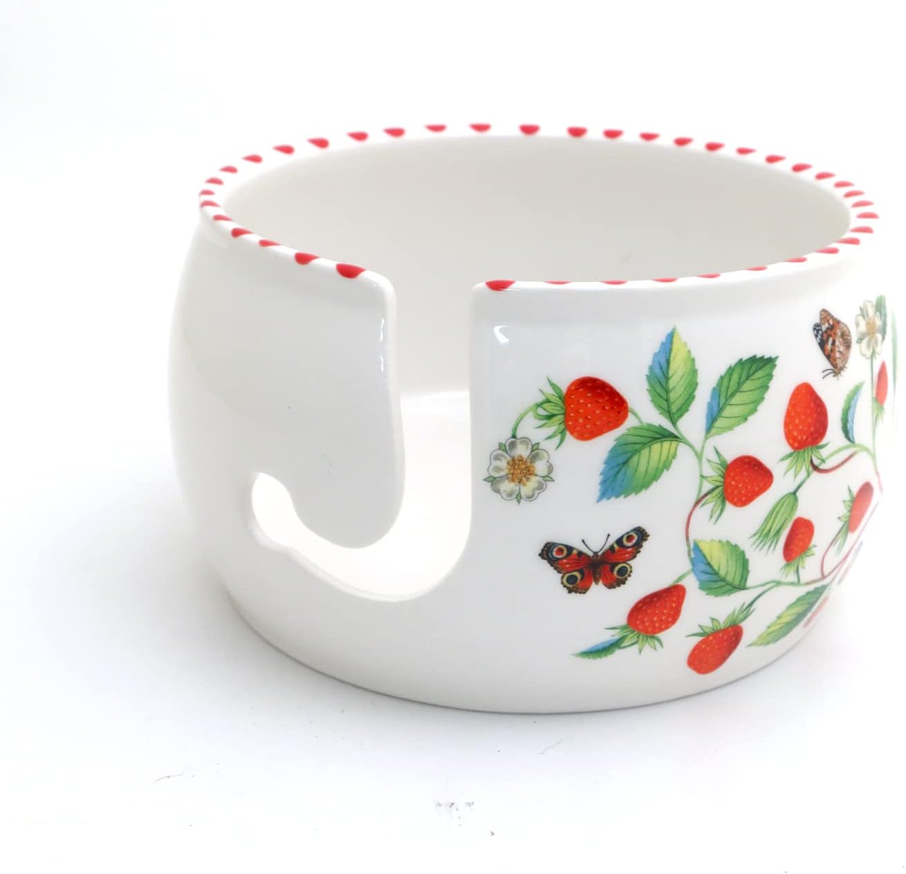 Yarn Bowl with Strawberries, crochet or knitting LennyMud by Lorrie Veasey