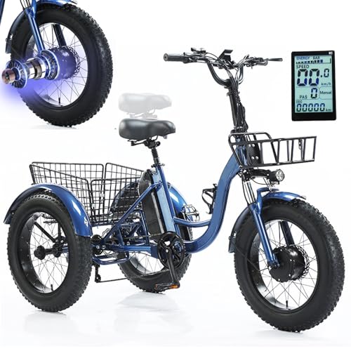 Triciclo Elettrico Per Adulti Con Pneumatici Larghi Da 20'', Bicicletta Elettrica A 3 Ruote Con Pedalata Assistita E Cestino Posteriore, Display Lcd + Clacson + Faro, Carico Massimo: 150 Kg Black