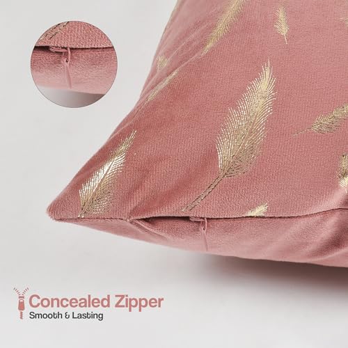 Image of Yellow Weaves Foil Printed Velvet Cushion Cover 16 X 16 Inches, 1 Piece, (Rose Gold)