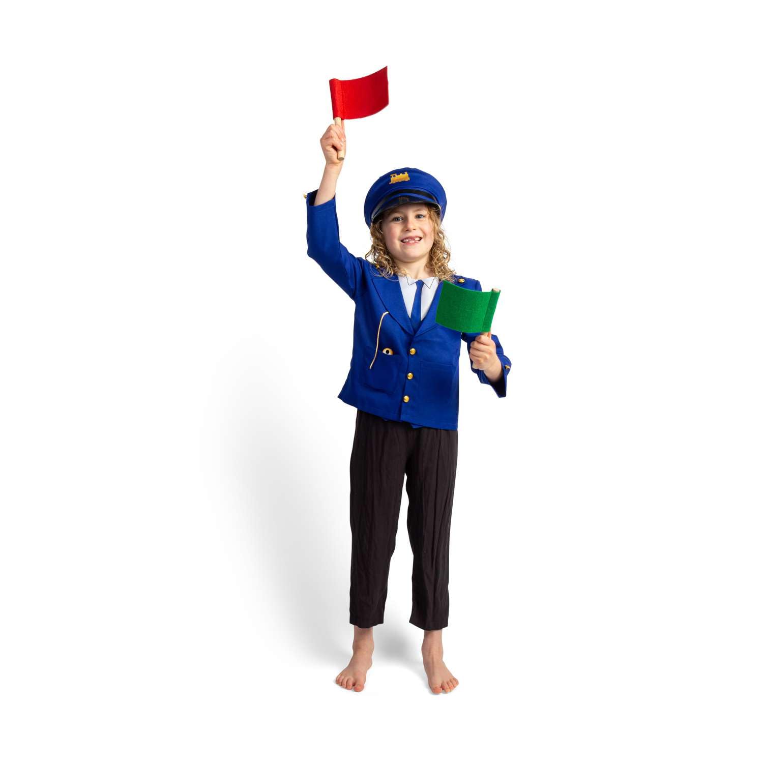Bigjigs Toys Zestaw do przebrania dyrygenta kolejowego – 6 szt. fantazyjnych kostiumów kolejowych dla dzieci, zestawy przebieranek dla dzieci, stroje i akcesoria do odgrywania ról, prezenty dla dzieci