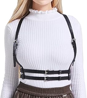 Punk Leather Body Chain Women's Leather Belt Body Chest Chain Black Body Chain Waist Belt Adjustable for Women Girls Cosplay Sexy Ladies