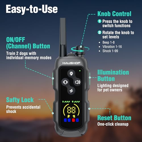 HAUSHOF Shock Collar for Dog 2 Pack, 4000FT Range Dog Training Collar with Remote, IP67 Waterproof Two-Way Communication Shock Collar with Positioning Light, Warning, Vibration(2 Collars) by HAUSHOF - Image 3