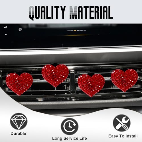 Image of NTNEV 4PCS Car Bling Air Vent Clips, Car Air Conditioner Air Outlet Clip, Heart Shaped Crystal Rhinestone Accessories, Universal Car Decoration Accessories, Air Conditioning Outlet Clip (Red)