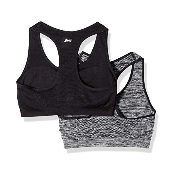 Amazon Essentials Women's Light-Support Seamless Sports Bras, Pack of 2, Black/Space Dye, Large