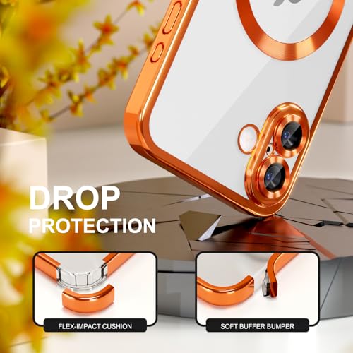 Image of Misea Magnetic for iPhone 17 Case Compatible with MagSafe Orange | Never Yellowing, Military Drop Protection, Full Camera Lens Protector Plating Soft Clear Phone Case Women, Cosmic Orange