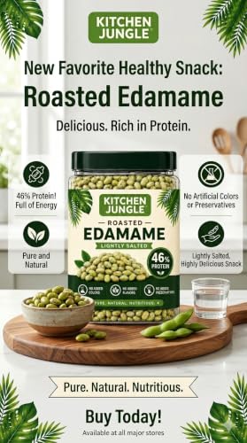 Image of Kitchen Jungle Roasted Edamame 750g | VALUE PACK | High Protein Snack (46%) | No Added Oil | Rich in Fibre | Roasted Green Soybeans | Vegan & Gluten Free