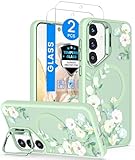 Dretal Magnetic for Samsung Galaxy S25-FE Case Floral,Built-in Lens Stand, Screen Protector,Magnetic Translucent Matte Phone Cases,Shockproof Women Girls Flower Pattern Cover for S25 FE(Hibiscus)