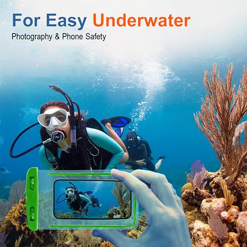 Image of CEDO Waterproof Mobile Pouch Universal Cover Case for All Mobiles, Cellphone Dry Bag Compatible for iPhone, Samsung, OnePlus, Realme, Redmi, Oppo, VIVO, All Smartphones Up to 7.2 inches (Green)