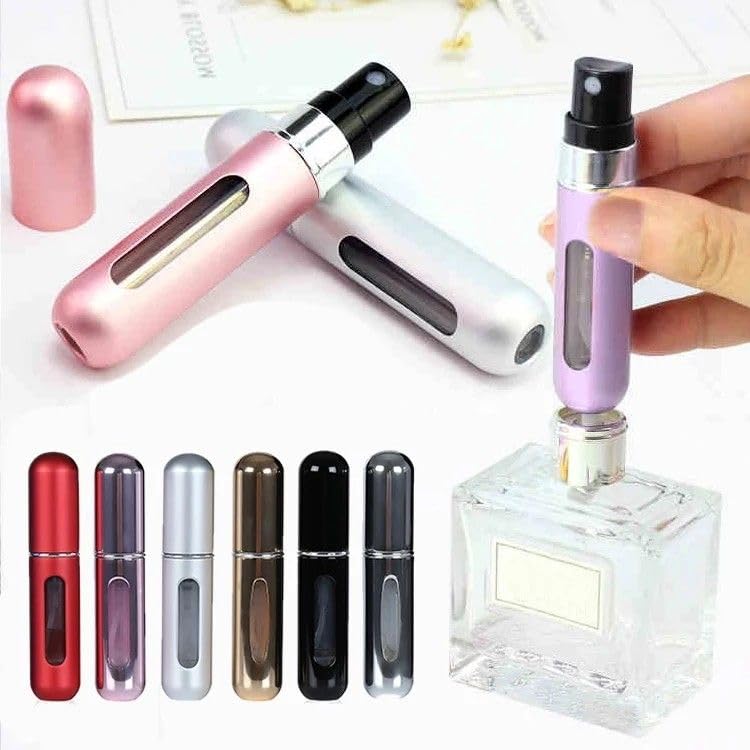 mini portable perfume bottle | refillable travel spray atomizer | leak-proof compact fragrance dispenser | easy refill pocket size perfume container for men & women (multi color) (6 pcs)