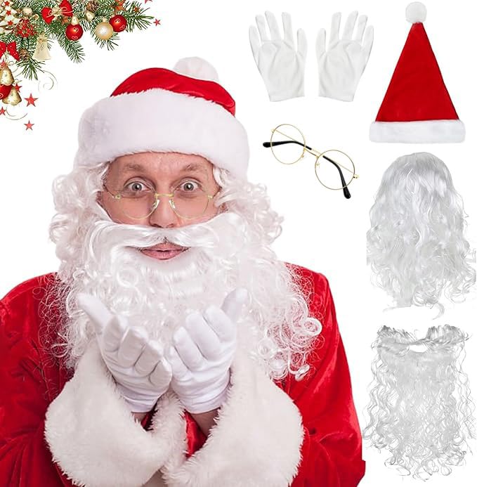 Gxlaihly Weihnachtsmann-Bart-Perücke-Hut-Set,Weihnachtsmann Nikolaus...
