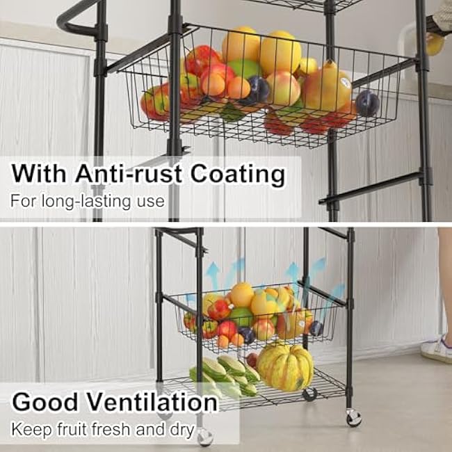 4-Tier Metal Rolling Cart, Utility Storage Organizer with Wheels 25.4x13.8x33.1 Inches, Mobile Kitchen Bathroom Office Cart in Black-qQRJtI3m