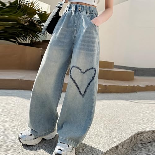 Vaqueros anchos para niñas pantalones rectos holgados de tejido denim 3