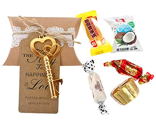 ALIMITOPIA 50pcs Double-heart Key Bottle Opener Wedding Party Favor Souvenir Gift with Candy Box Escort Tag and Jute Rope(Gold Tone) - Image 6