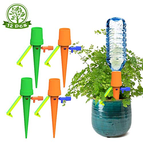 Preisvergleich Produktbild Lenbicki 12 Stück Pflanzenbewässerungsgerät Selbstbewässerung Wassertropfer Bewässerungs-Tropfsystem mit langsamer Entriegelung automatischer Bewässerungsgeräte für Innen- und Außenpflanzen