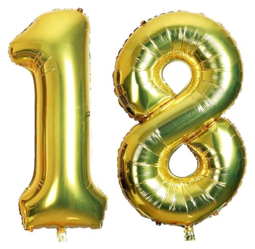 2 Palloncini Gonfiabili Numeri 1 e 8 (18) per Decorazioni Compleanni/Feste Dimensione 45 cm Colore Oro (Numero 18)