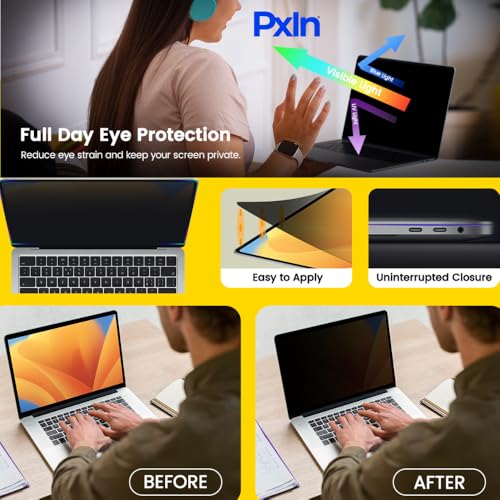 Image of Pxin MacBook Pro 16 Inch Privacy Screen |'No Eye Strain & Dry Eyes | Privacy Screen Protector for Laptop | Anti Blue with Matte Finish | 16 Inch MacBook Pro Privacy Protector