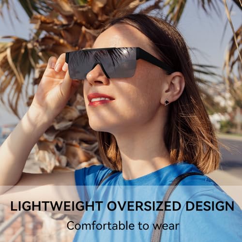 Image of Dollger Oversized Square Sunglasses for Men Women, Fashion Flat Top Mirrored Sunnies Rimless Shades UV Protection