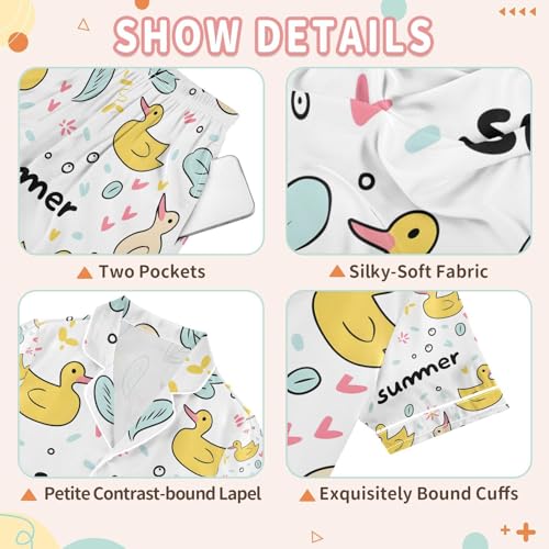 senya Duck Swimming Summer Satin Summer Pajama Sets Silk Short Sleeve Button Down Sleepwear3