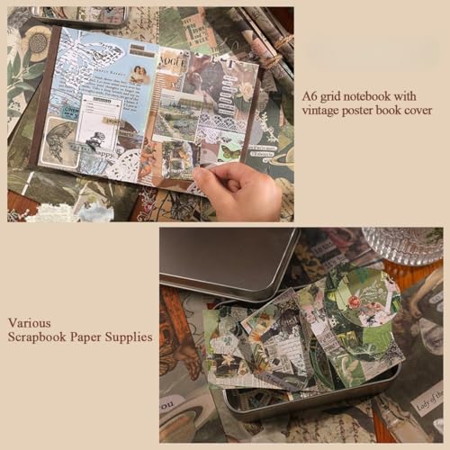 Image of MGNLR Vintage Aesthetic Paper Scrapbook Kit(346Pcs) Scrapbooking Supplies Kit With Bullet Junk Journal,Stationery,A6 Grid Notebook Journaling Gift For Girl (Mushroom Scrapbook),Multicolor