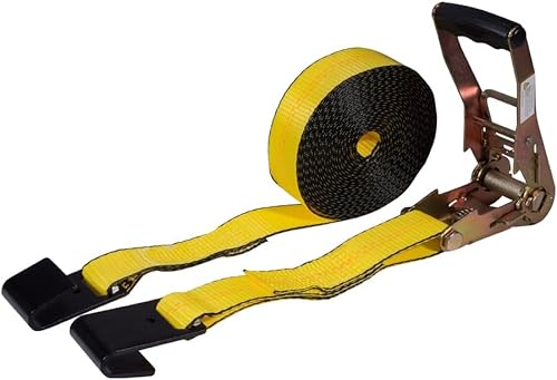 Vista 42 de Mytee Products Paquete de 20 correas de trinquete de 2 pulgadas x 30 pies con gancho plano, WLL 3,333 amarre de remolque, rojo para plataforma