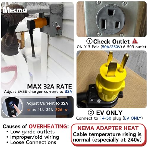 Image of MECMO NEMA 6-50P to 14-50R EV Charger Adapter for 50A 250V 3-Prong Welder Outlet (Not for Any RV /Housestand /Dryer)