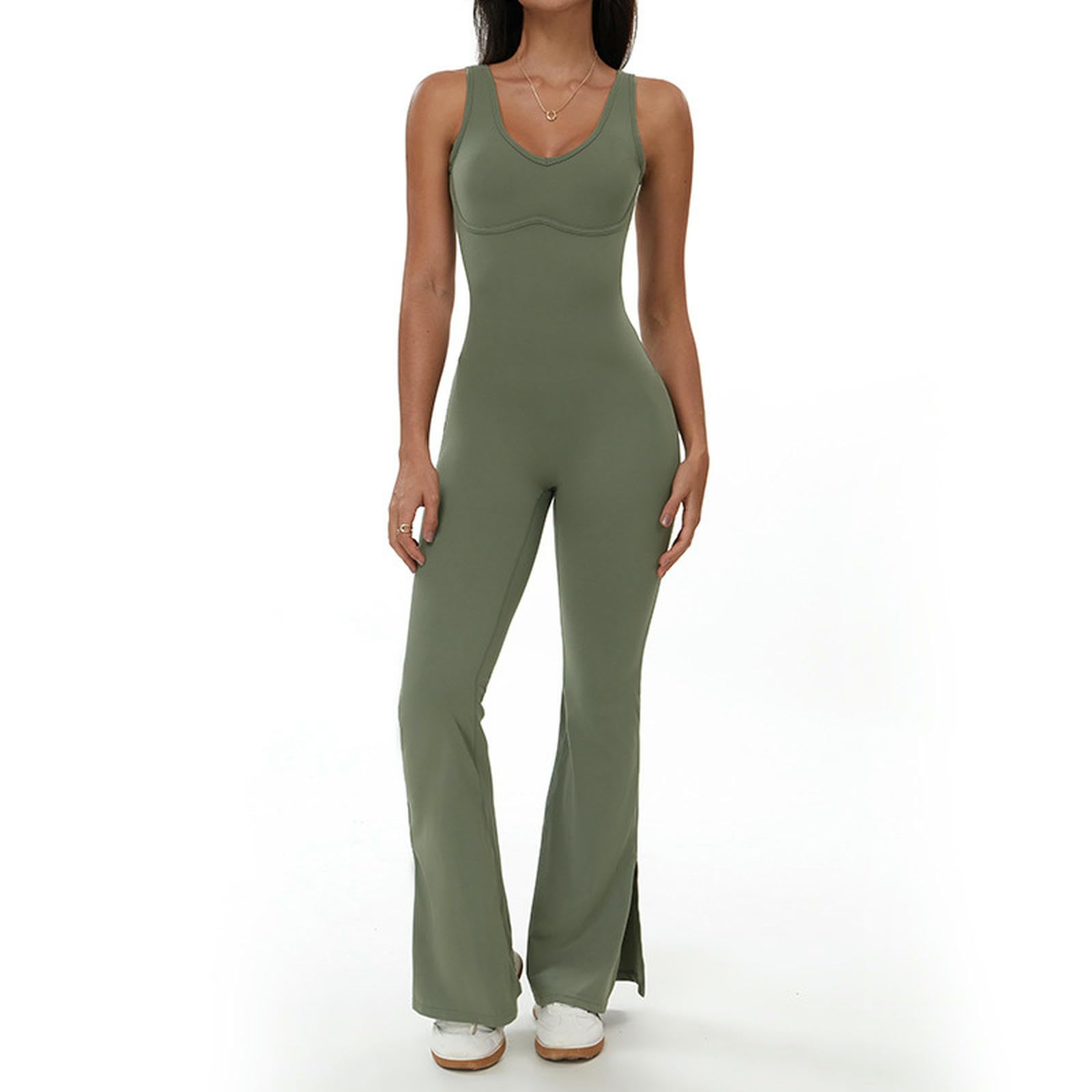 Ropa de yoga para mujer que levanta la cadera con corte acampanado verde s 1