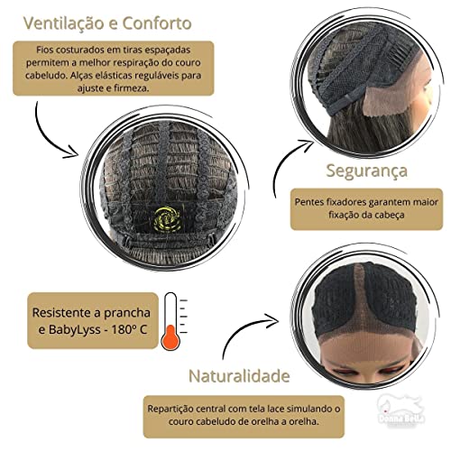 Peruca Annabelle Lace Front Fibra Futura Premium Repartição Central 70 cm Ser Mulher Cor:4 Chocolate