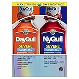Vicks DayQuil and NyQuil SEVERE, Liquid Cough, Cold and Flu Relief, Sore Throat, Fever, and Congestion Relief, Day and Night Relief, Berry Flavor, 12 FL OZ Day and Night Pack