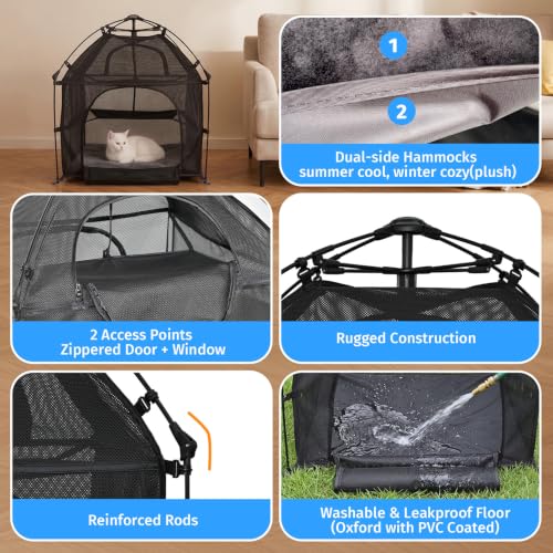 Image of Catio Outdoor Cat Enclosure Pop up Cat Tower Tent Cat Playpen w /Breathable Mesh Portable Catio Kitten Pet Animal Play Pen Indoor Enclosed Kitty Patio Balcony Camping(Square)