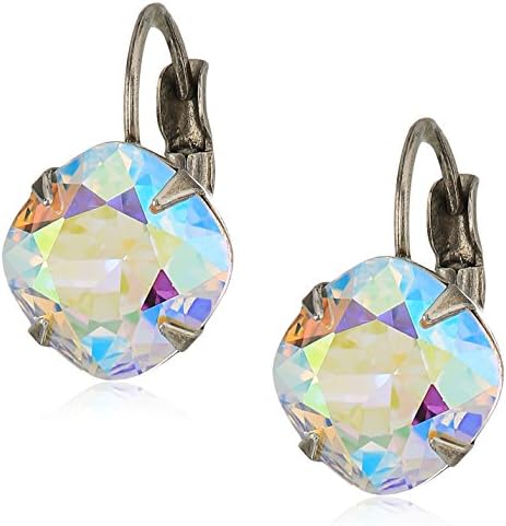 Sorrelli Essentials Cushion Cut French Wire Earrings, Antique Silver-Tone Finish, Crystal Aurora Borealis